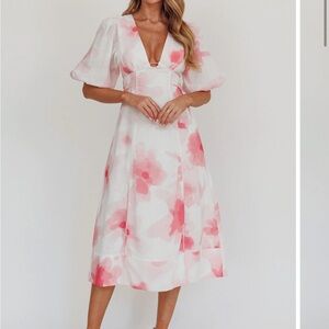 Elias Puff Sleeve Midi Dress Blush Selfie Leslie